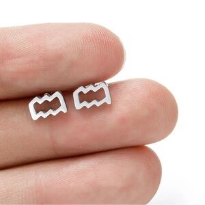 3 For $35 18K White Gold (Rhodium Unisex Aquarius Zodiac Sign Minimalist Earring